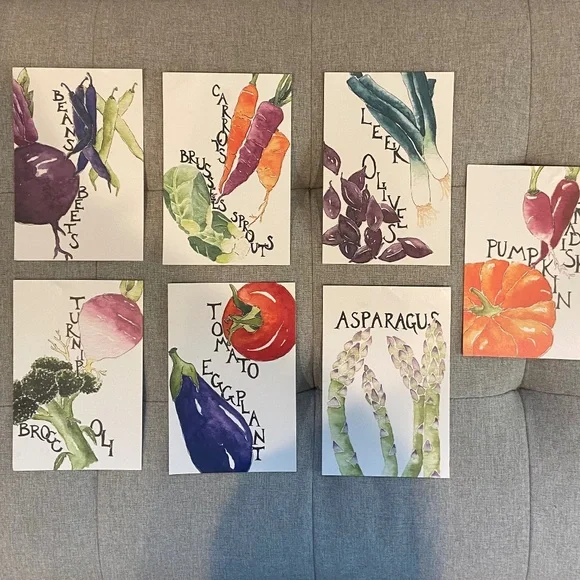 Set of 7 Vegetable Postcards by Artist Sydney Palmer - Picture 1 of 9